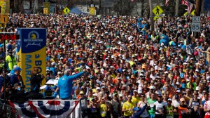 Runners wait to start the 118th Boston Marathon Monday, April 21, 2014 in Hopkinton, Mass. (AP Photo/Michael Dwyer)
